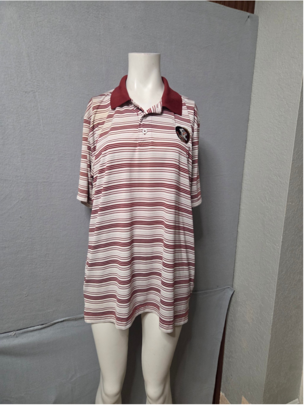 Men's Russell Florida State Polo Shirt Size L White Maroon Striped